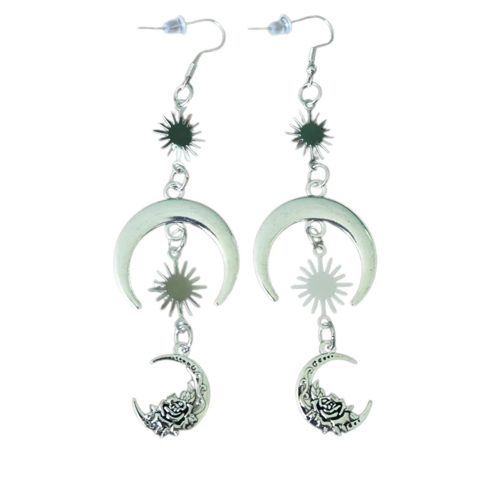 Silver Crescent Moon Dangle Earrings